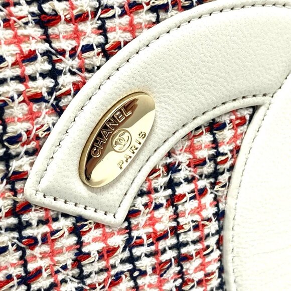 CHANEL CC Flap Pochette Chain Shoulder Bag Leather / tweed White x Red - Picture 4 of 13